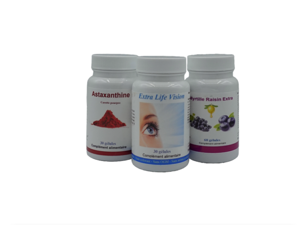 Lot 1 Extra Life Vision, 1 Myrtille Raisin Extra, 1 Astaxanthine